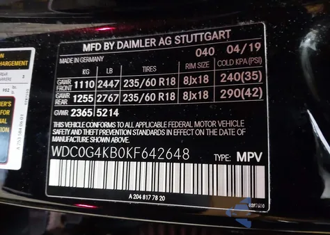 2019 Mercedes-Benz Glc 300 4Matic из США, поврежденный, VIN WDC0G4KB0KF642648